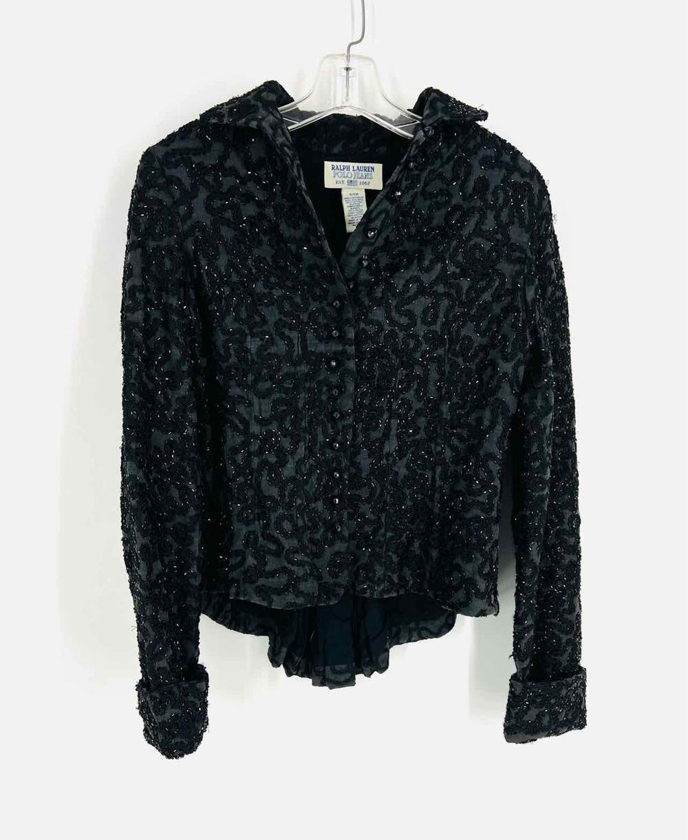 Ralph Lauren Size S Black Embroidered Beaded Vintage Jacket